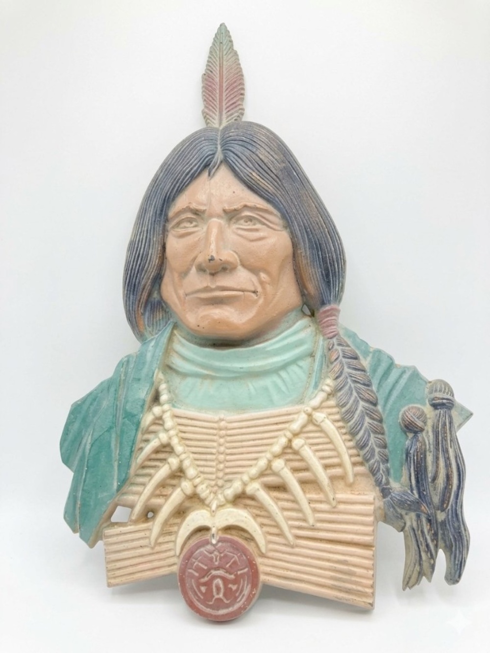 Vintage 1970 Sexton Native American Chief Cast Metal Wall Plaque 140 USA